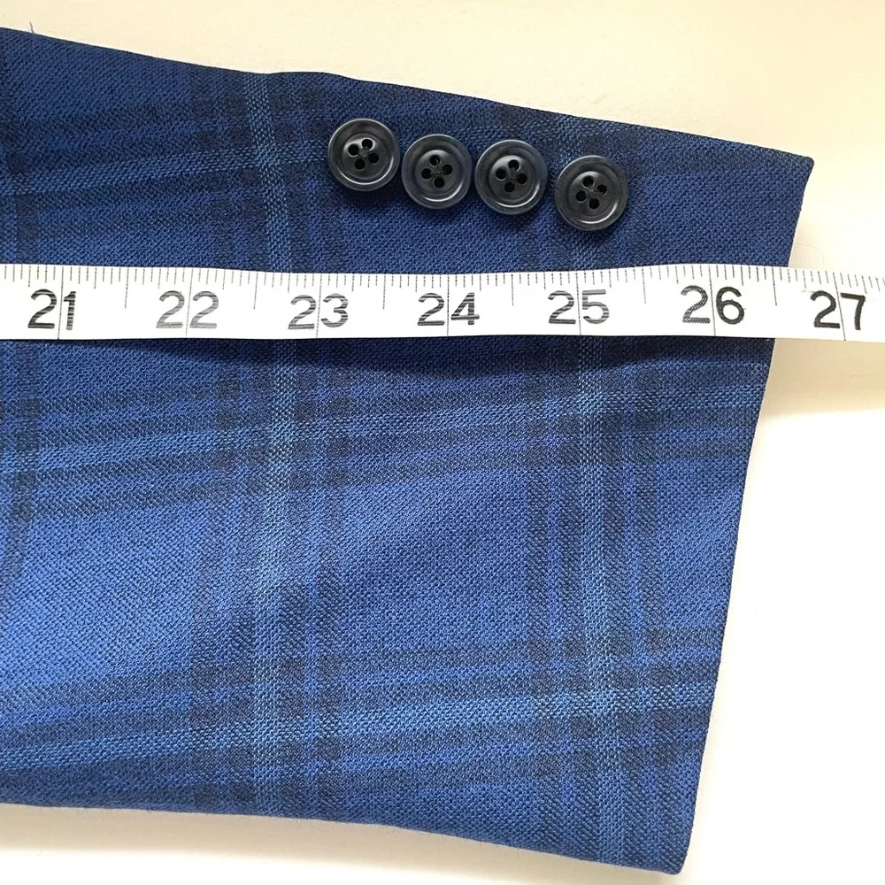 Ermenegildo Zegna Wool Sport Coat Blue Windowpane US 42L/IT 52L Blazer Office